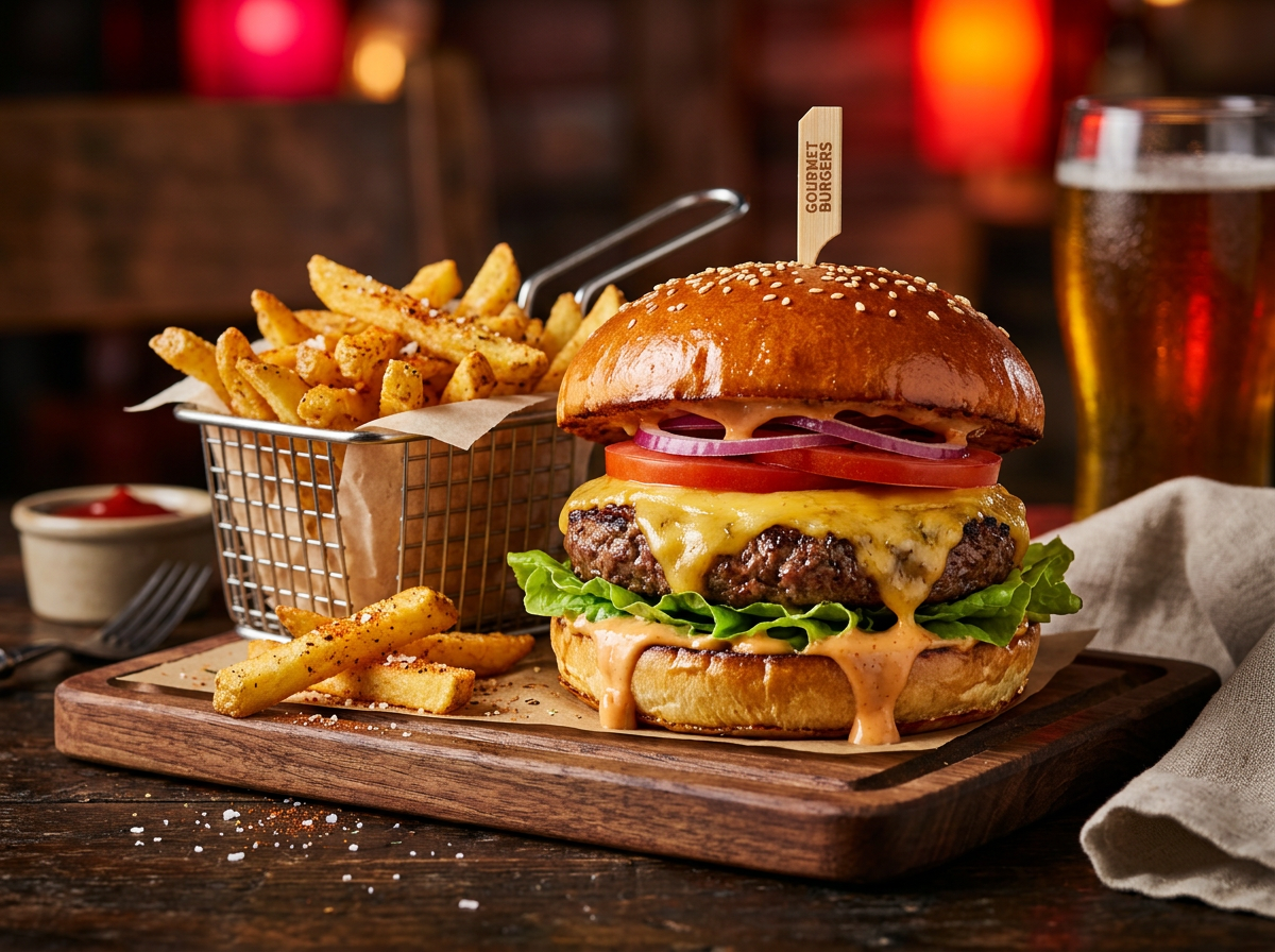 Orbit Burger Co. signature burger with melted cheddar, fresh lettuce and special sauce